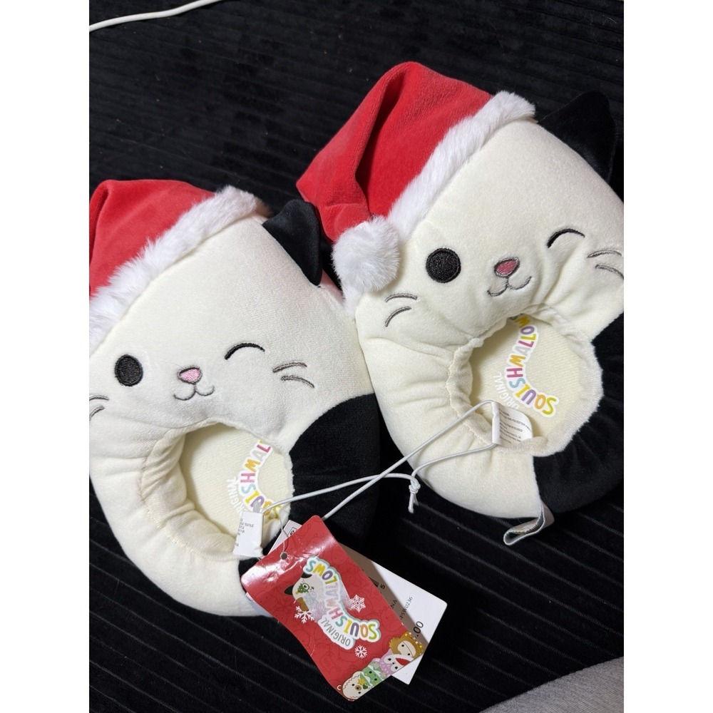 Squishmallows Cat Slippers Kids Size 13-1 Christmas Santa Plush Non Slip New‎